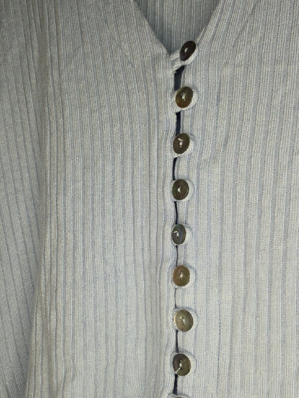 Reformation Powder Blue Ribbed Button-Front Crop Top - Picture 2 of 3